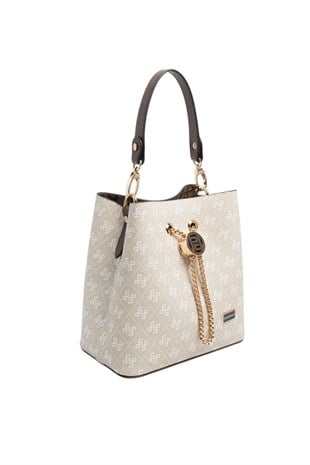 Silver Polo SP967 Kadın Çapraz Çanta Monogram Taş-Kahve