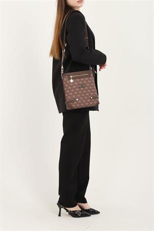 Silver & Polo SP1120 Kadın Çapraz Çanta Monogram Kahve
