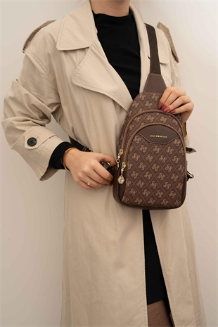 Silver & Polo SP959 Kadın Vücut Çantası Monogram Kahve