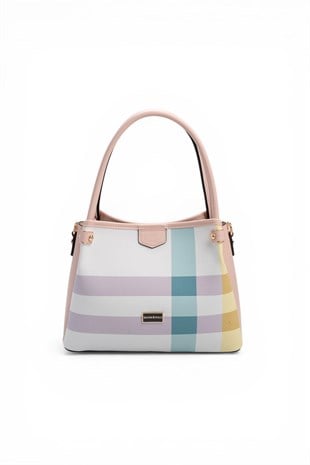 Silver & Polo SP1254 Kadın El Çantası Ekose Lila-Pembe