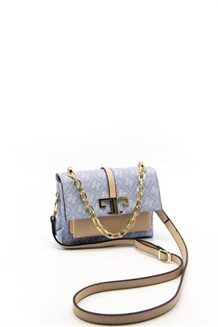 Silver & Polo SP1148 Kadın Çapraz Çanta Monogram Mavi-Ten