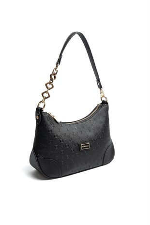 Silver & Polo SP1277 Kadın Omuz Çantası Logolu Siyah-Siyah