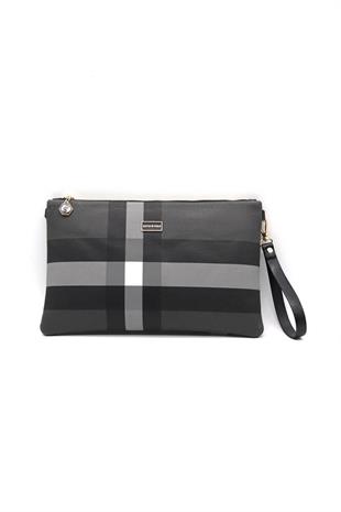 Silver Polo Siyah - Siyah Ekose Kadın Portföy ve Clutch El Çantası SP1034