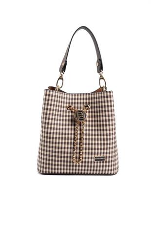 Silver & Polo SP967 Kadın Çapraz Çanta Ekose Line Kare Kahve Sarı-Kahve