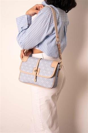 Silver & Polo SP1182 Kadın Çapraz Çanta Monogram Mavi-Ten
