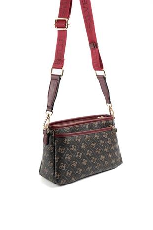 Silver & Polo SP1184 Kadın Çapraz Çanta Monogram Kahve Sarı-Bordo