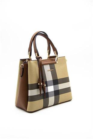 Silver & Polo SP969 Kadın El Çantası Ekose Bej-Taba
