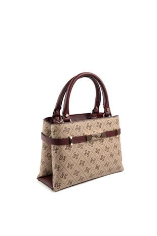 Silver & Polo Koyu Bej - Bordo SP1149 El Çantası
