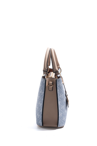 Silver & Polo SP1272 Kadın El Çantası Monogram Mavi-Ten