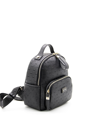 Silver & Polo SP1130 Kadın Sırt Çantası Logolu Siyah-Siyah