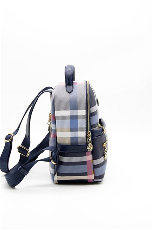Silver & Polo SP1061 Kadın Sırt Çantası Ekose Lacivert