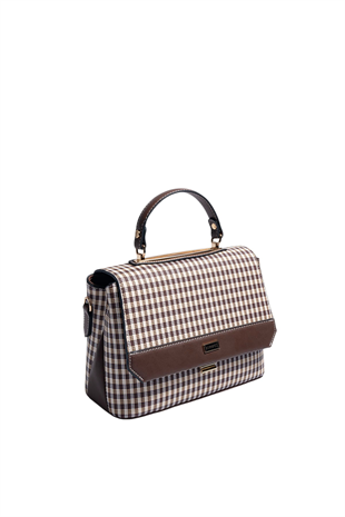 Silver & Polo SP838 Kadın Çapraz Çanta Ekose Line Kare Kum Beji