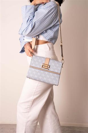 Silver & Polo SP1009 Kadın Çapraz Çanta Monogram Mavi-Ten