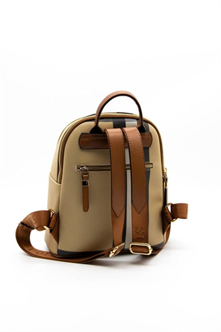 Silver & Polo SP901 Kadın Sırt Çantası Ekose Bej-Taba