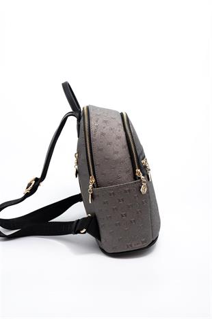 Silver & Polo SP1161 Kadın Sırt Çantası Logolu Platin-Siyah