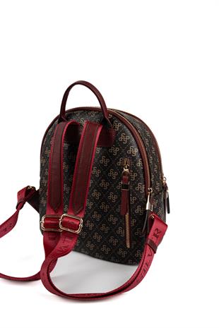 Silver & Polo SP1265 Kadın Sırt Çantası Monogram Kahve Sarı-Bordo