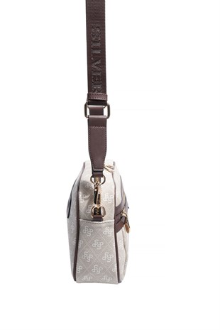 Silver & Polo SP1280 Kadın Çapraz Çanta Monogram Taş-Kahve