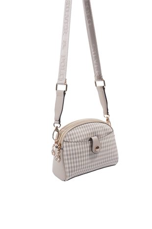 Silver & Polo SP1144 Kadın Çapraz Çanta Ekose Line Kare Kum Beji