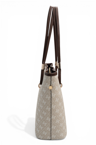 Silver Polo SP1282 Kadın Omuz Çantası Monogram Taş-Kahve
