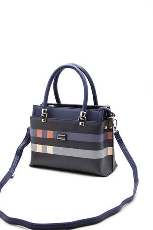 Silver & Polo SP826 Kadın El Çantası Ekose Lacivert-Lacivert
