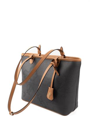 Silver Polo SP1204 Kadın Omuz Çantası Harita Siyah-A.Taba