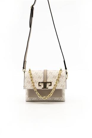 Silver & Polo SP1148 Kadın Çapraz Çanta Monogram Bej-Kum