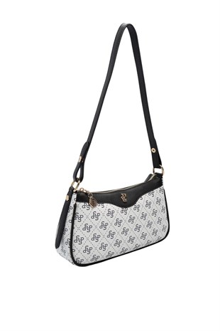 Silver Polo SP1274 Kadın Çapraz Çanta Monogram Beyaz-Siyah
