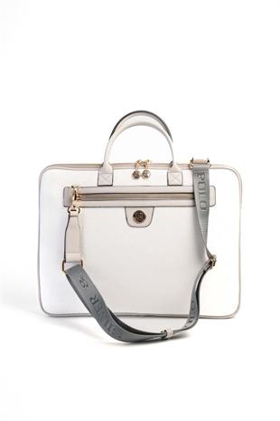 Silver & Polo SP1175 Kadın Laptop & Evrak Çantası Logolu Beyaz-A.Gri