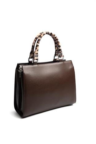 Silver & Polo SP1174 Kadın El Çantası Düz Kahve-Kahve-Leopar Taba