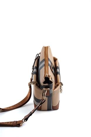 Silver & Polo SP1110 Kadın Çapraz Çanta Ekose Bej-Taba