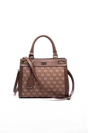 Silver & Polo SP1174 Kadın El Çantası Monogram Kahve