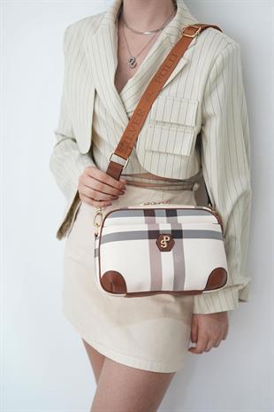 Silver & Polo SP1094 Kadın Çapraz Çanta Ekose Krem-Taba
