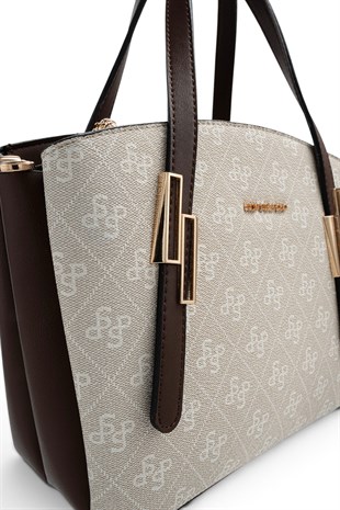 Silver Polo Taş - Kahve Monogram Kadın El Çantası SP1021