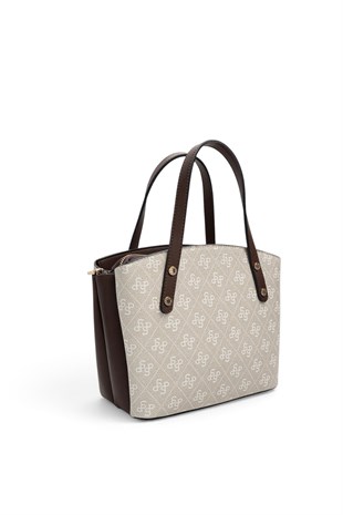 Silver Polo Taş - Kahve Monogram Kadın El Çantası SP1021
