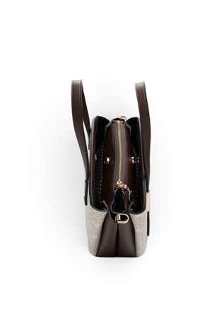 Silver Polo Taş - Kahve Monogram Kadın El Çantası SP1021