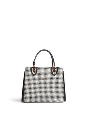 Silver Polo Siyah - Siyah Kaz Ayağı Ekose Kadın El Çantası SP1133