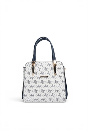 Silver Polo Beyaz - Lacivert Monogram Kadın El Çantası SP1136