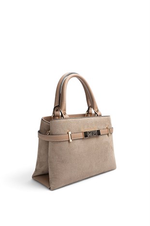 Silver Polo Vizon - Latte Süet Kadın El Çantası SP1149