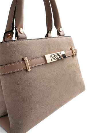 Silver Polo Vizon - Latte Süet Kadın El Çantası SP1149