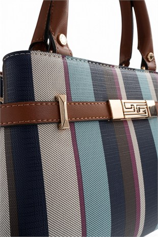 Silver Polo Mix - Taba Ekose Kadın El Çantası SP1149