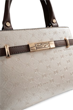 Silver Polo Bej - Kahve Logolu Kadın El Çantası SP1149