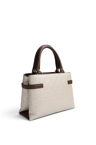 Silver Polo Bej - Kahve Logolu Kadın El Çantası SP1149