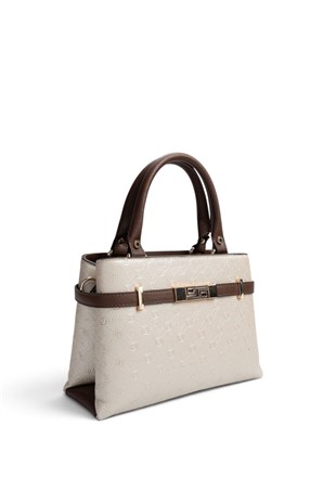 Silver Polo Bej - Kahve Logolu Kadın El Çantası SP1149