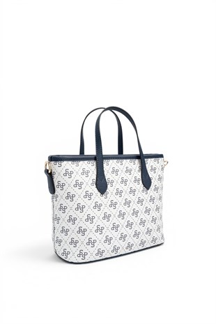 Silver Polo Beyaz - Lacivert Monogram Kadın El Çantası SP1185