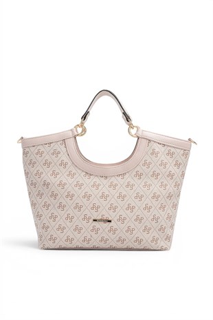Silver Polo Pembe - Pudra Monogram Kadın El Çantası SP1189