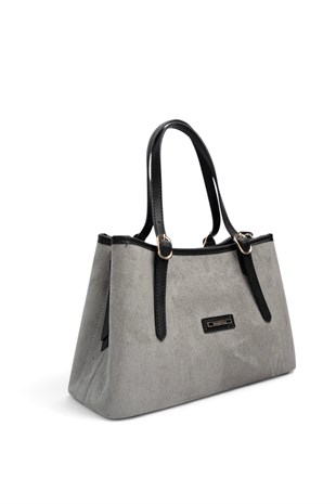 Silver Polo Füme - Siyah Süet Kadın El Çantası SP1252