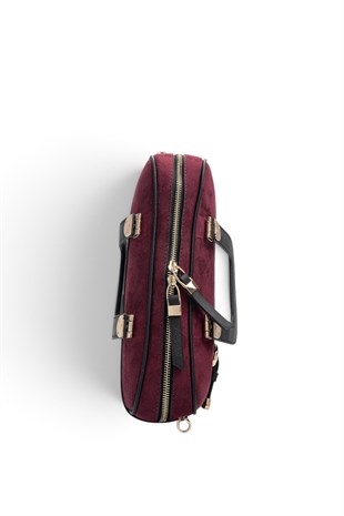 Silver Polo Bordo - Siyah Süet Kadın El Çantası SP1258