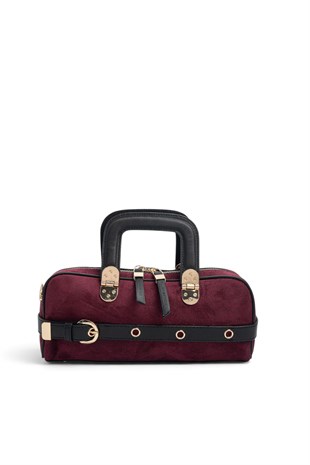 Silver Polo Bordo - Siyah Süet Kadın El Çantası SP1258
