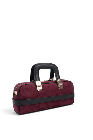 Silver Polo Bordo - Siyah Süet Kadın El Çantası SP1258