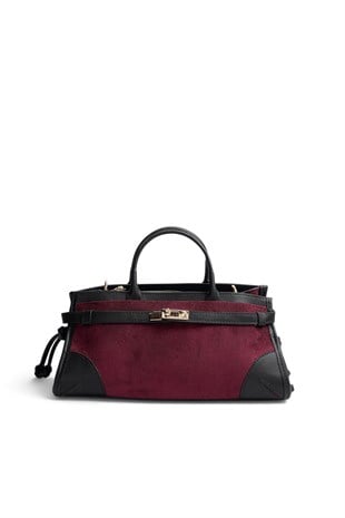 Silver Polo Bordo - Siyah Süet Kadın El Çantası SP1260